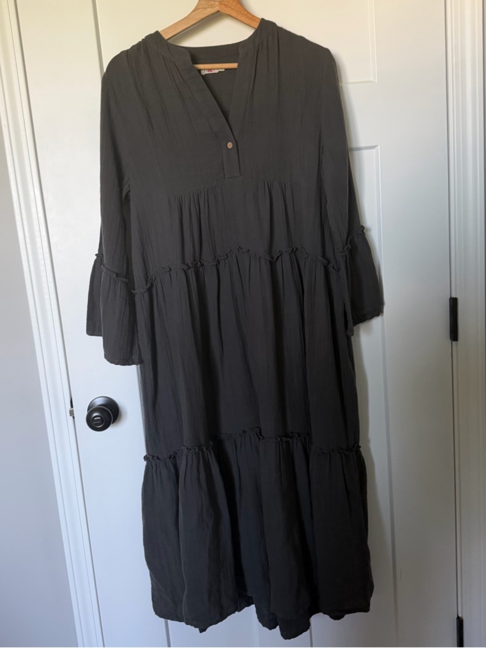 Faherty Dream Cotton Gauze Tiered Maxi Dress Dark Gray Small